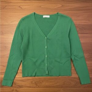 Green Ribbed button down Cardigan